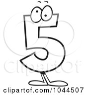Royalty Free RF Clip Art Illustration Of A Cartoon Black And White Outline Design Of A Number 5 Five Character by toonaday