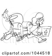 Royalty Free RF Clip Art Illustration Of A Cartoon Black And White Outline Design Of A Couple Moving by toonaday