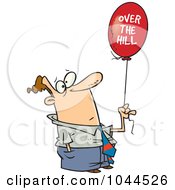 Cartoon Man Holding An Over The Hill Balloon
