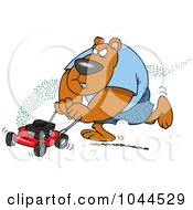 Poster, Art Print Of Cartoon Bear Mowing His Lawn