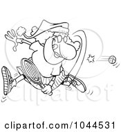 Poster, Art Print Of Cartoon Black And White Outline Design Of A Mrs Claus Playing Tennis