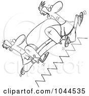 Royalty Free RF Clip Art Illustration Of A Cartoon Black And White Outline Design Of Movers Carrying A Sofa Up Stairs