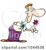 Royalty Free RF Clip Art Illustration Of A Cartoon Sweet Man Holding Out A Flower by toonaday