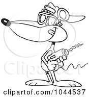 Royalty Free RF Clip Art Illustration Of A Cartoon Black And White Outline Design Of A Mouse Holding A Drill