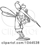 Royalty Free RF Clip Art Illustration Of A Cartoon Black And White Outline Design Of A Mosquito Agent by toonaday