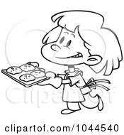 Poster, Art Print Of Cartoon Black And White Outline Design Of A Girl Baking Cookies