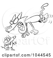 Poster, Art Print Of Cartoon Black And White Outline Design Of A Cat Attacking A Mouse