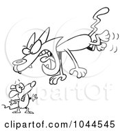 Royalty Free RF Clip Art Illustration Of A Cartoon Black And White Outline Design Of A Cat Attacking A Mouse