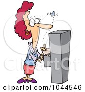 Royalty Free RF Clip Art Illustration Of A Cartoon Businesswoman Watching A Moth Emerge From A Filing Cabinet by toonaday