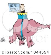 Poster, Art Print Of Cartoon Man Carrying A Were Moving Sign On An Elephant
