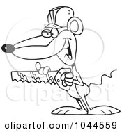 Poster, Art Print Of Cartoon Black And White Outline Design Of A Mouse Holding A Saw