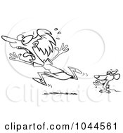 Royalty Free RF Clip Art Illustration Of A Cartoon Black And White Outline Design Of A Mouse Scaring A Woman