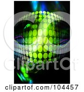 Royalty Free RF Clipart Illustration Of A Green Halftone Wave Curving Out On Black by Arena Creative