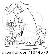 Poster, Art Print Of Cartoon Black And White Outline Design Of A Pig Playing In Mud