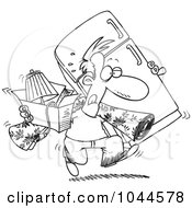 Poster, Art Print Of Cartoon Black And White Outline Design Of A Man Moving