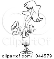 Royalty Free RF Clip Art Illustration Of A Cartoon Black And White Outline Design Of A Crying Mom Holding A Mothers Day Card