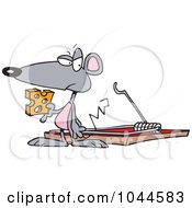 Cartoon Mouse Holding Cheese By A Trap