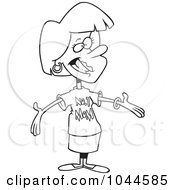 Royalty Free RF Clip Art Illustration Of A Cartoon Black And White Outline Design Of A Mother Wearing A Number One Mom Shirt