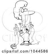 Cartoon Black And White Outline Design Of A Woman Tangled In Dental Floss