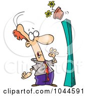 Royalty Free RF Clip Art Illustration Of A Cartoon Flower Pot Falling Over Onto A Businessman