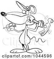 Royalty Free RF Clip Art Illustration Of A Cartoon Black And White Outline Design Of A Mouse Holding A Hammer by toonaday
