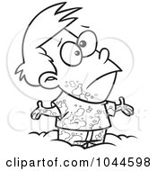 Cartoon Black And White Outline Design Of A Boy Playing In Mud
