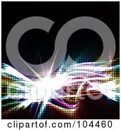 Royalty Free RF Clipart Illustration Of A Halftone Fractal Wave And Burst With Flares On Black
