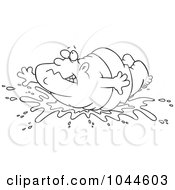 Poster, Art Print Of Cartoon Black And White Outline Design Of A Fat Man Doing A Belly Flop