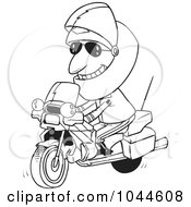 Poster, Art Print Of Cartoon Black And White Outline Design Of A Motorcycle Cop