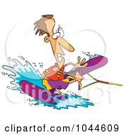 Cartoon Clumsy Man Water Skiing