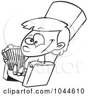 Poster, Art Print Of Cartoon Black And White Outline Design Of A Girl With Movie Popcorn