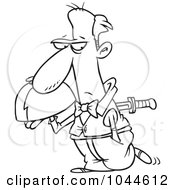 Royalty Free RF Clip Art Illustration Of A Cartoon Black And White Outline Design Of A Knife Through A Waiters Back