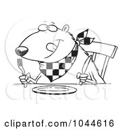 Poster, Art Print Of Cartoon Black And White Outline Design Of A Hungry Muskrat At A Table