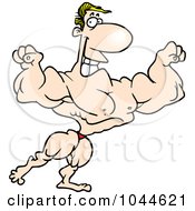 Royalty Free RF Clip Art Illustration Of A Cartoon Flexing Bodybuilder