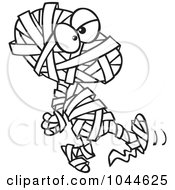 Royalty Free RF Clip Art Illustration Of A Cartoon Black And White Outline Design Of A Walking Mummy