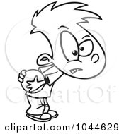Royalty Free RF Clip Art Illustration Of A Cartoon Black And White Outline Design Of A Boy Hogging A Ball
