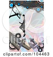 Poster, Art Print Of Basketball Player Leaping Towards A Hoop On Pastels With Arrows And Circles