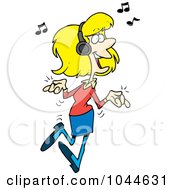 Royalty Free RF Clip Art Illustration Of A Cartoon Woman Dancing And Listening To Music