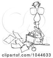 Royalty Free RF Clip Art Illustration Of A Cartoon Black And White Outline Design Of A Businessman Spilling His Briefcase