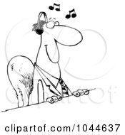 Royalty Free RF Clip Art Illustration Of A Cartoon Black And White Outline Design Of A Businessman Listening To Music At His Desk