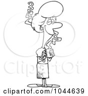 Royalty Free RF Clip Art Illustration Of A Cartoon Black And White Outline Design Of A Pleasant Businesswoman Holding Coffee