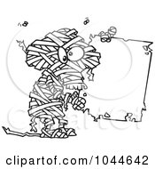 Poster, Art Print Of Cartoon Black And White Outline Design Of A Creepy Mummy Holding A Blank Sign
