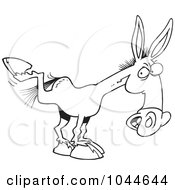Royalty Free RF Clip Art Illustration Of A Cartoon Black And White Outline Design Of A Kicking Mule by toonaday