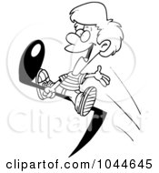 Poster, Art Print Of Cartoon Black And White Outline Design Of A Boy Riding A Music Note
