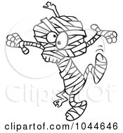 Poster, Art Print Of Cartoon Black And White Outline Design Of A Dancing Mummy