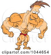 Royalty Free RF Clip Art Illustration Of A Cartoon Bodybuilder Flexing