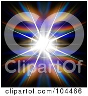 Royalty Free RF Clipart Illustration Of A Bright Flare Burst Over Colorful Fractals On Black