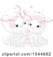 Poster, Art Print Of Loving Rabbit Pair Over Pink Hearts