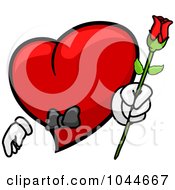 Poster, Art Print Of Romantic Heart Character Holding Out A Rose