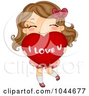 Poster, Art Print Of Cute Girl Carrying A Big I Love U Heart